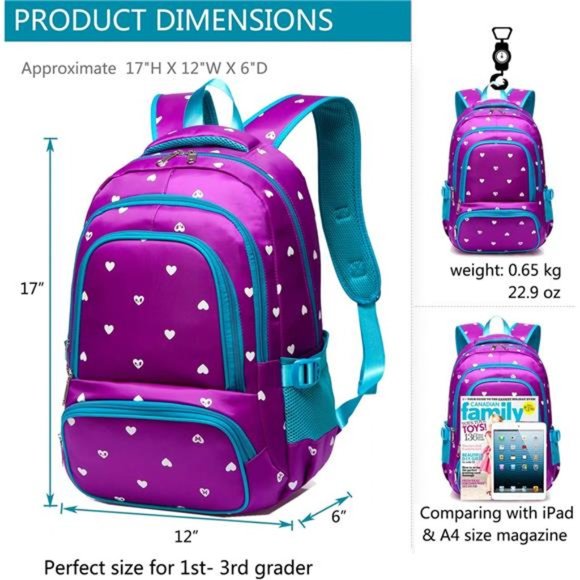 Girls Backpack Kids Elementary School Bags Child Bookbags Waterproof Lightweight - Picture 3 of 7
